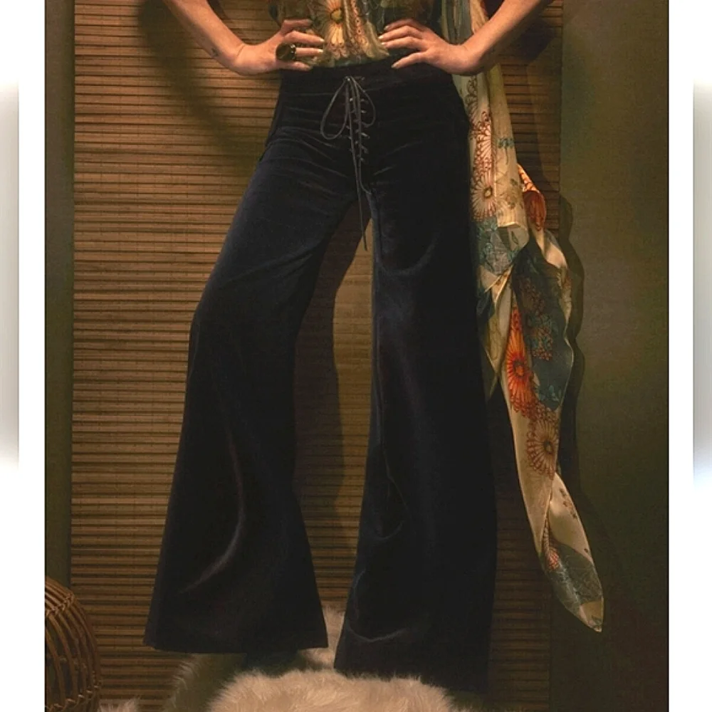 Zara Kate Moss Velvet Wide Pants Blue Size S